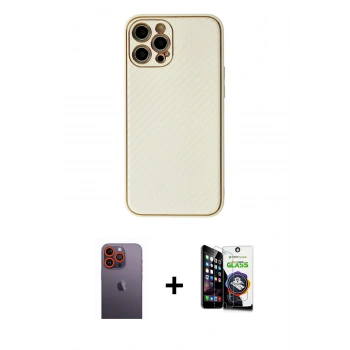 MARSİLYAN™- iPhone 12 Pro Max Kılıf Ahenk Işık - Şeffaf Temperli Cam Ekran Koruyucu + Neon Fosforlu Kamera Lens - TU