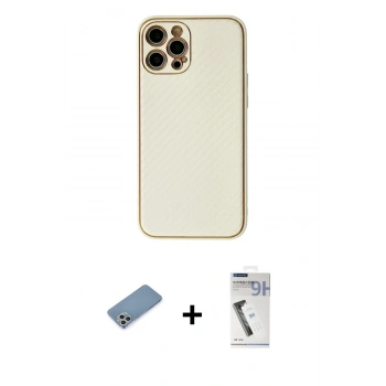 MARSİLYAN™- iPhone 12 Pro Max Kılıf Ahenk Işık - Şeffaf Uv Polymer Nano Ekran Koruyucu + Shine Kamera Lens Koruma Cam - GS