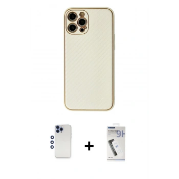 MARSİLYAN™- iPhone 12 Pro Max Kılıf Ahenk Işık - Şeffaf Uv Polymer Nano Ekran Koruyucu + Shine Kamera Lens - LT