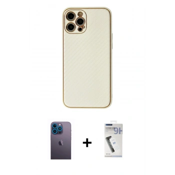 MARSİLYAN™- iPhone 12 Pro Max Kılıf Ahenk Işık - Şeffaf Uv Polymer Nano Ekran Koruyucu + Neon Fosforlu Kamera Lens - MI