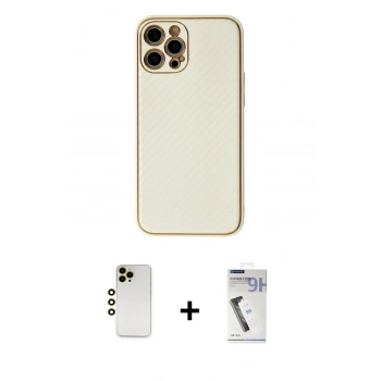 MARSİLYAN™- iPhone 12 Pro Max Kılıf Ahenk Işık - Şeffaf Uv Polymer Nano Ekran Koruyucu + Shine Kamera Lens - GD