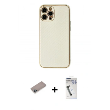 MARSİLYAN™- iPhone 12 Pro Max Kılıf Ahenk Işık - Şeffaf Uv Polymer Nano Ekran Koruyucu + Shine Kamera Lens Koruma Cam - SABE