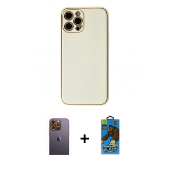 MARSİLYAN™- iPhone 12 Pro Max Kılıf Ahenk Işık - Siyah 18D Cam Ekran Koruyucu + Neon Fosforlu Kamera Lens - SI