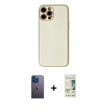 MARSİLYAN™- iPhone 12 Pro Max Kılıf Ahenk Işık - Siyah 20D Premium Cam Ekran Koruyucu + Neon Fosforlu Kamera Lens - MI