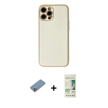 MARSİLYAN™- iPhone 12 Pro Max Kılıf Ahenk Işık - Siyah 20D Premium Cam Ekran Koruyucu + Shine Kamera Lens Koruma Cam - GI