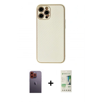 MARSİLYAN™- iPhone 12 Pro Max Kılıf Ahenk Işık - Siyah 20D Premium Cam Ekran Koruyucu + Neon Fosforlu Kamera Lens - TU