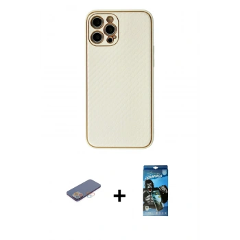 MARSİLYAN™- iPhone 12 Pro Max Kılıf Ahenk Işık - Siyah 34D Izgaralı Cam + Renkli Kamera Lens Koruma Cam - PE