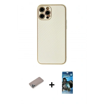 MARSİLYAN™- iPhone 12 Pro Max Kılıf Ahenk Işık - Siyah 34D Izgaralı Cam + Shine Kamera Lens Koruma Cam - SABE