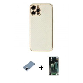 MARSİLYAN™- iPhone 12 Pro Max Kılıf Ahenk Işık - Siyah 360 Mat Full Body Arka Koruyucu + Shine Kamera Lens Koruma Cam - GI