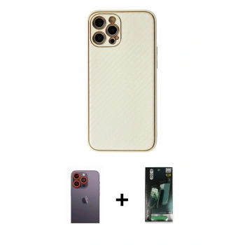 MARSİLYAN™- iPhone 12 Pro Max Kılıf Ahenk Işık - Siyah 360 Mat Full Body Arka Koruyucu + Neon Fosforlu Kamera Lens - TU