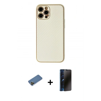 MARSİLYAN™- iPhone 12 Pro Max Kılıf Ahenk Işık - Siyah 3D Antistatik Hayalet Cam Ekran Koruyucu + Shine Kamera Lens Koruma Cam - GD