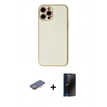 MARSİLYAN™- iPhone 12 Pro Max Kılıf Ahenk Işık - Siyah 3D Antistatik Hayalet Cam Ekran Koruyucu + Renkli Kamera Lens Koruma Cam - TU