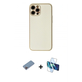 MARSİLYAN™- iPhone 12 Pro Max Kılıf Ahenk Işık - Siyah 3D Antistatik Seramik Nano Ekran Koruyucu + Shine Kamera Lens Koruma Cam - PE