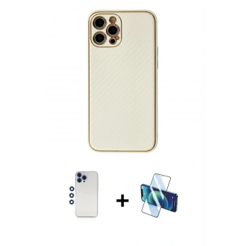 MARSİLYAN™- iPhone 12 Pro Max Kılıf Ahenk Işık - Siyah 3D Antistatik Seramik Nano Ekran Koruyucu + Shine Kamera Lens - LT