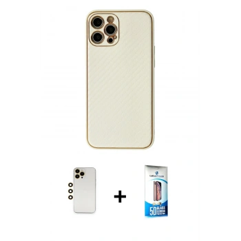 MARSİLYAN™- iPhone 12 Pro Max Kılıf Ahenk Işık - Siyah 5D Eko Cam Ekran Koruyucu + Shine Kamera Lens - GD