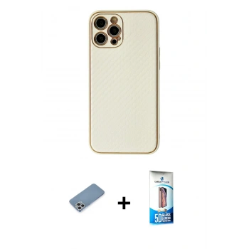 MARSİLYAN™- iPhone 12 Pro Max Kılıf Ahenk Işık - Siyah 5D Eko Cam Ekran Koruyucu + Shine Kamera Lens Koruma Cam - GS