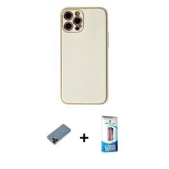 MARSİLYAN™- iPhone 12 Pro Max Kılıf Ahenk Işık - Siyah 5D Eko Cam Ekran Koruyucu + Shine Kamera Lens Koruma Cam - SH
