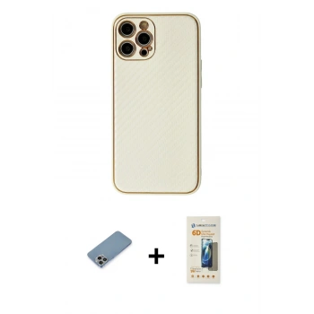 MARSİLYAN™- iPhone 12 Pro Max Kılıf Ahenk Işık - Siyah 6D Mat Seramik Hayalet Nano Ekran Koruyucu + Shine Kamera Lens Koruma Cam - GI