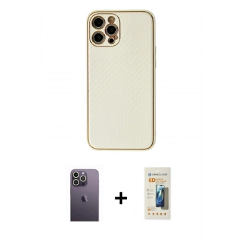 MARSİLYAN™- iPhone 12 Pro Max Kılıf Ahenk Işık - Siyah 6D Mat Seramik Hayalet Nano Ekran Koruyucu + Neon Fosforlu Kamera Lens - BZ
