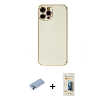 MARSİLYAN™- iPhone 12 Pro Max Kılıf Ahenk Işık - Siyah 6D Mat Seramik Hayalet Nano Ekran Koruyucu + Shine Kamera Lens Koruma Cam - MI