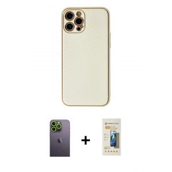 MARSİLYAN™- iPhone 12 Pro Max Kılıf Ahenk Işık - Siyah 6D Mat Seramik Hayalet Nano Ekran Koruyucu + Neon Fosforlu Kamera Lens - YL