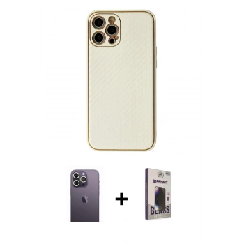 MARSİLYAN™- iPhone 12 Pro Max Kılıf Ahenk Işık - Siyah Bilvis Hayalet Cam Ekran Koruyucu + Neon Fosforlu Kamera Lens - BZ