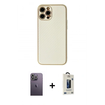 MARSİLYAN™- iPhone 12 Pro Max Kılıf Ahenk Işık - Siyah Bilvis Hayalet Cam Ekran Koruyucu + Neon Fosforlu Kamera Lens - BZ