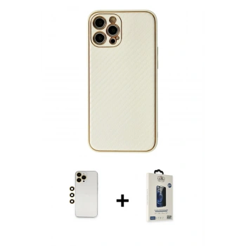 MARSİLYAN™- iPhone 12 Pro Max Kılıf Ahenk Işık - Siyah Bilvis Hayalet Cam Ekran Koruyucu + Shine Kamera Lens - GD