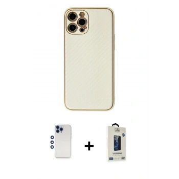 MARSİLYAN™- iPhone 12 Pro Max Kılıf Ahenk Işık - Siyah Bilvis Hayalet Cam Ekran Koruyucu + Shine Kamera Lens - LT