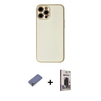 MARSİLYAN™- iPhone 12 Pro Max Kılıf Ahenk Işık - Siyah Bilvis Hayalet Cam Ekran Koruyucu + Metal Kamera Lens Koruma Cam - GD