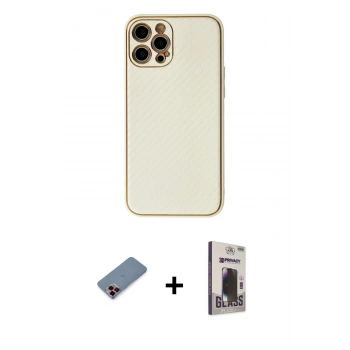 MARSİLYAN™- iPhone 12 Pro Max Kılıf Ahenk Işık - Siyah Bilvis Hayalet Cam Ekran Koruyucu + Metal Kamera Lens Koruma Cam - KI