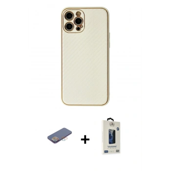 MARSİLYAN™- iPhone 12 Pro Max Kılıf Ahenk Işık - Siyah Bilvis Hayalet Cam Ekran Koruyucu + Renkli Kamera Lens Koruma Cam - PE