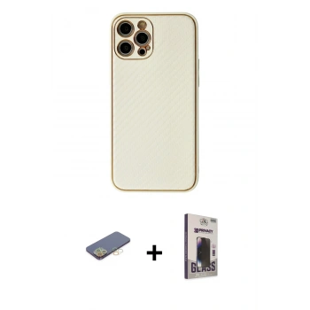 MARSİLYAN™- iPhone 12 Pro Max Kılıf Ahenk Işık - Siyah Bilvis Hayalet Cam Ekran Koruyucu + Renkli Kamera Lens Koruma Cam - SI