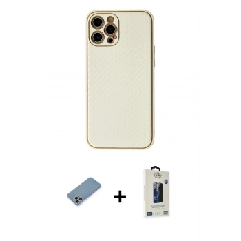 MARSİLYAN™- iPhone 12 Pro Max Kılıf Ahenk Işık - Siyah Bilvis Hayalet Cam Ekran Koruyucu + Shine Kamera Lens Koruma Cam - GI