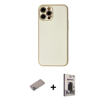 MARSİLYAN™- iPhone 12 Pro Max Kılıf Ahenk Işık - Siyah Bilvis Hayalet Cam Ekran Koruyucu + Shine Kamera Lens Koruma Cam - SABE
