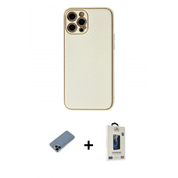 MARSİLYAN™- iPhone 12 Pro Max Kılıf Ahenk Işık - Siyah Bilvis Hayalet Cam Ekran Koruyucu + Shine Kamera Lens Koruma Cam - SH