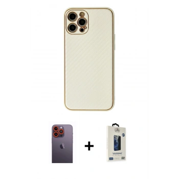 MARSİLYAN™- iPhone 12 Pro Max Kılıf Ahenk Işık - Siyah Bilvis Hayalet Cam Ekran Koruyucu + Neon Fosforlu Kamera Lens - TU