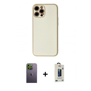 MARSİLYAN™- iPhone 12 Pro Max Kılıf Ahenk Işık - Siyah Bilvis Hayalet Cam Ekran Koruyucu + Neon Fosforlu Kamera Lens - YL