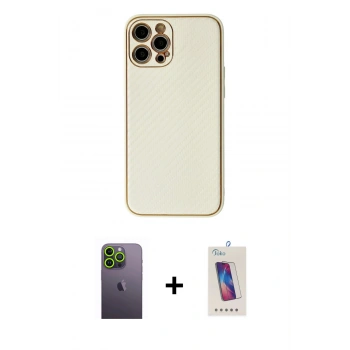 MARSİLYAN™- iPhone 12 Pro Max Kılıf Ahenk Işık - Siyah Joko 5D Cam + Neon Fosforlu Kamera Lens - YL
