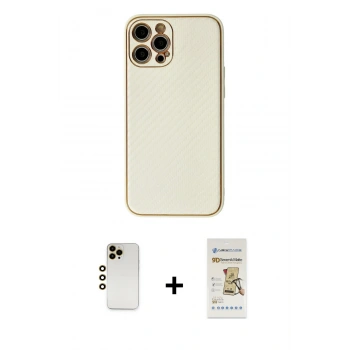 MARSİLYAN™- iPhone 12 Pro Max Kılıf Ahenk Işık - Siyah Mat Seramik Nano Ekran Koruyucu + Shine Kamera Lens - GD