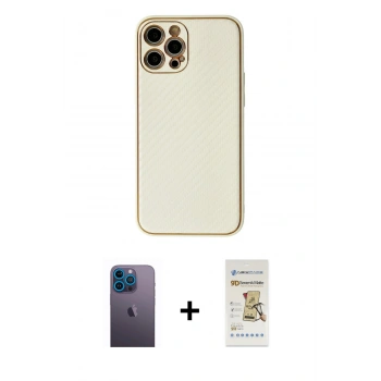 MARSİLYAN™- iPhone 12 Pro Max Kılıf Ahenk Işık - Siyah Mat Seramik Nano Ekran Koruyucu + Neon Fosforlu Kamera Lens - MI