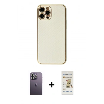 MARSİLYAN™- iPhone 12 Pro Max Kılıf Ahenk Işık - Siyah Mat Seramik Nano Ekran Koruyucu + Neon Fosforlu Kamera Lens - BZ