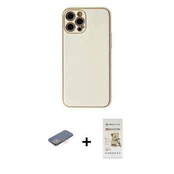 MARSİLYAN™- iPhone 12 Pro Max Kılıf Ahenk Işık - Siyah Mat Seramik Nano Ekran Koruyucu + Renkli Kamera Lens Koruma Cam - SI