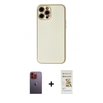 MARSİLYAN™- iPhone 12 Pro Max Kılıf Ahenk Işık - Siyah Mat Seramik Nano Ekran Koruyucu + Neon Fosforlu Kamera Lens - TU