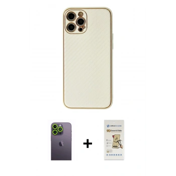 MARSİLYAN™- iPhone 12 Pro Max Kılıf Ahenk Işık - Siyah Mat Seramik Nano Ekran Koruyucu + Neon Fosforlu Kamera Lens - YL
