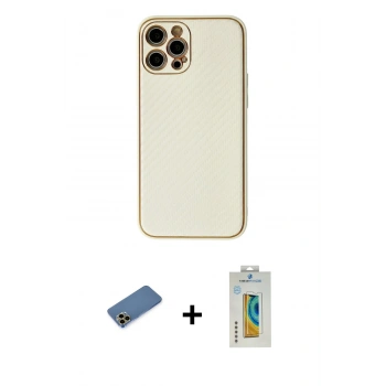 MARSİLYAN™- iPhone 12 Pro Max Kılıf Ahenk Işık - Siyah Polymer Nano Ekran Koruyucu + Shine Kamera Lens Koruma Cam - GD