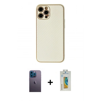 MARSİLYAN™- iPhone 12 Pro Max Kılıf Ahenk Işık - Siyah Polymer Nano Ekran Koruyucu + Neon Fosforlu Kamera Lens - MI