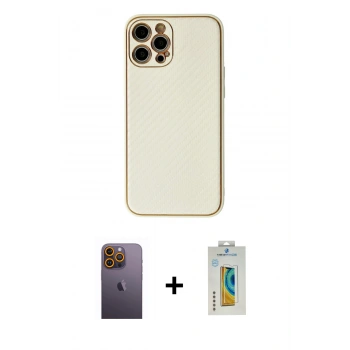 MARSİLYAN™- iPhone 12 Pro Max Kılıf Ahenk Işık - Siyah Polymer Nano Ekran Koruyucu + Neon Fosforlu Kamera Lens - SI