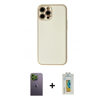 MARSİLYAN™- iPhone 12 Pro Max Kılıf Ahenk Işık - Siyah Polymer Nano Ekran Koruyucu + Neon Fosforlu Kamera Lens - YL