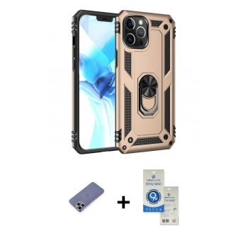 MARSİLYAN™- iPhone 12 Pro Max Kılıf Ahenk Klasik Koleksiyonu - Şeffaf Royal Nano Ekran Koruyucu + Metal Kamera Lens Koruma Cam - GD